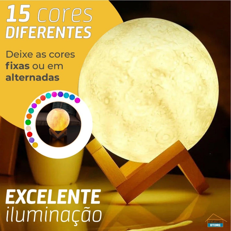 Luminária Lua Cheia 3d Rgb 16 Cores - Recarregável